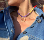 PEACE Necklace- Purple Multi