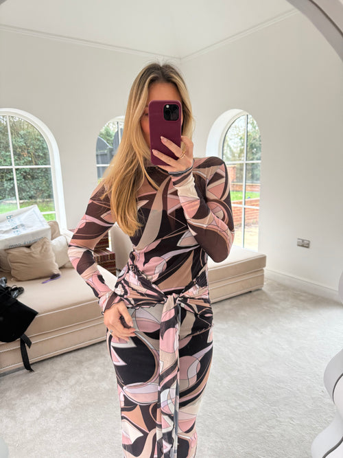 Mesh Tie Dress - Nude & Black