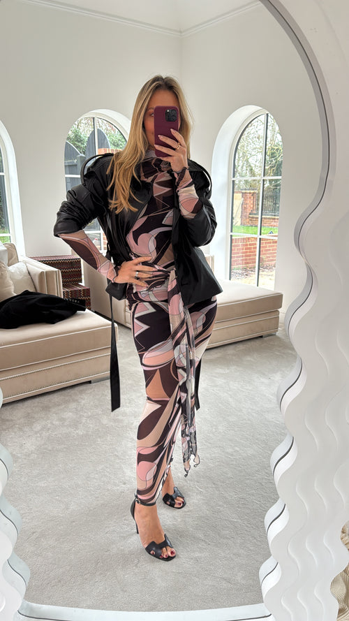 Mesh Tie Dress - Nude & Black