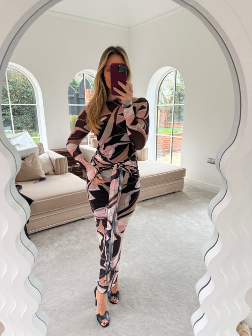 Mesh Tie Dress - Nude & Black