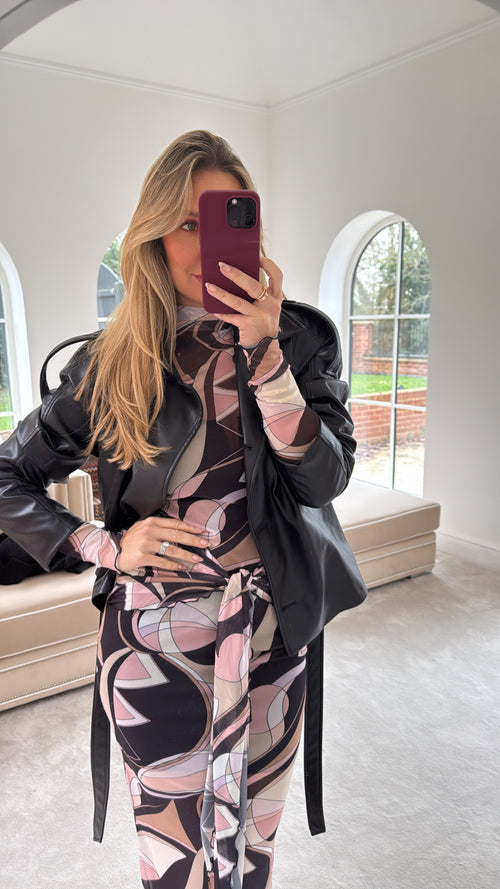 Mesh Tie Dress - Nude & Black