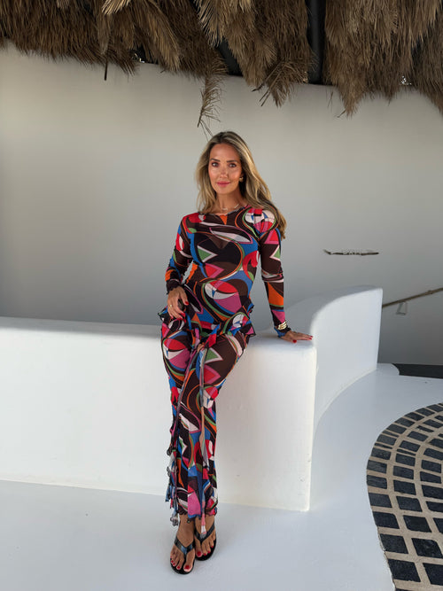 Mesh V Frill Dress